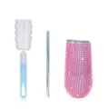 Pink Rhinestone 6oz Stainless Steel Tumbler with Straw and Cleaning Brush Variant. - Cup + Straw + Brush / Rose Red