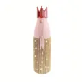 Rhinestone crown insulated water cup detail showing sparkling diamond texture and cute pink cap. - 350ml / Bright Gold