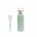Rhinestone Stainless Steel Vacuum Insulated Water Bottle with Bamboo Lid and Cup Brush - 350ml (12oz) Bamboo Lid / Green