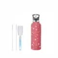 Rote Strass Edelstahl Trinkflasche mit Strohhalmdeckel und Reinigungsbürsten Set. - Rot