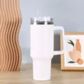 40oz stainless steel tumbler with handle and straw vacuum insulated car travel mug detail - 1200ml (40oz) / White
