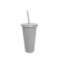 Gray 24oz plastic tumbler with straw and lid, reusable large capacity cup for outdoor parties. - Gray