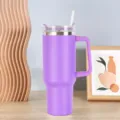 40oz isolierter Edelstahl Becher mit Griff und Strohhalm, lila Reisebecher fur Auto Becherhalter. - 1200ml (40oz) / Dunkellila