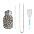 Rhinestone stainless steel water bottle with pearl chain and cleaning brush set. - 300ml / Pearl Chain + Metal Chain + Brush Set / Gold Leopard Print
