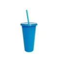 Blue 24oz plastic tumbler with lid and straw for outdoor party and daily drinking use. - Sky Blue