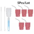 5Pcs Mini Rhinestone Stainless Steel Tumbler Cup Set with Straw and Cleaning Brushes - Tapered Style (With Brushes) / 5 Pieces / Red