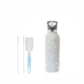 Edelstahl Strass Wasserflasche mit Strohhalmdeckel und Reiniungsbuersten fuer den Alltag. - AB-Farbe