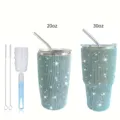20oz 30oz Rhinestone Tumbler Stainless Steel Vacuum Insulated Cup with Straw and Brushes - Blue