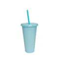 Colorful 24oz plastic tumbler with lid and straw, large capacity cup for outdoor party drinks. - Light Blue