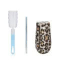 6oz Leopard Rhinestone Insulated Tumbler Set with Metal Straw and Cleaning Brush - Cup + Straw + Brush / Gold Leopard Print