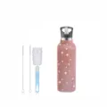 Glänzende Strass Thermosflasche aus Edelstahl mit Strohhalm und praktischen Reinigungsbürsten - Roségold