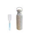 Rhinestone stainless steel vacuum insulated water bottle with bamboo lid and cup brush variant. - AB Color