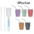 5pcs rhinestone mini stainless steel tumblers with straws and cleaning brushes party cups - Tapered Style (With Brushes) / 5 Pieces / Multicolor