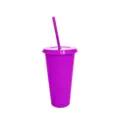 Purple 24oz plastic tumbler with straw and lid, reusable large capacity cup for outdoor party. - Light Purple