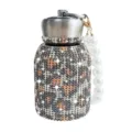 Bling Rhinestone Stainless Steel Insulated Water Bottle with Pearl Strap Portable Travel Cup - 300ml (10oz) / Leopard Print (Pearl Decor)