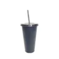 24oz large capacity plastic tumbler with lid and straw, matte dark grey drink cup for outdoor. - Black
