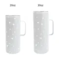 Rhinestone Stainless Steel Tumbler with Handle 20oz 30oz Bling Vacuum Insulated Coffee Cup - 650ml (20oz) / Silver