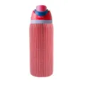 Detailansicht einer glitzernden Strass-Isolierflasche mit Doppeldeckel und Edelstahl. - 1000ml / Rot