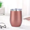 Roségold 12oz Edelstahl Vakuum Weinbecher, isolierte Eiertasse mit klarem Deckel. - 360ml / Roségold