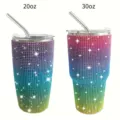 Bling rhinestone stainless steel tumbler 20oz 30oz vacuum insulated travel mug with straw. - 600ml (20oz) / Rainbow