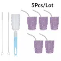 5Pcs mini rhinestone stainless steel shot tumbler cups with metal straws and cleaning brushes. - Tapered Style (With Brushes) / 5 Pieces / Purple