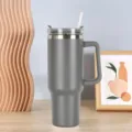 40oz Stainless Steel Tumbler with Handle and Straw Grey Vacuum Insulated Travel Mug - 1200ml (40oz) / Gray