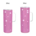 Pink rhinestone stainless steel tumbler with handle 20oz 30oz vacuum insulated travel mug. - 650ml (20oz) / Rose Red