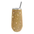 6oz Bling Rhinestone Stainless Steel Insulated Wine Tumbler with Metal Straw & Lid Cup - Bright Gold
