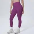 Women's high-waisted solid color yoga leggings athletic fitness running gym pants activewear - S / Bottoms / Magenta Purple (7140)