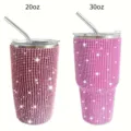 20oz 30oz Bling Rhinestone Tumbler Stainless Steel Vacuum Insulated Cup with Straw - 600ml (20oz) / Rose Red
