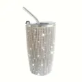 20oz rhinestone stainless steel tumbler with straw, sparkling bling insulated travel water cup. - 501-600ml / Silver (Without Speaker)