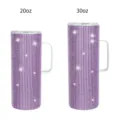 Rhinestone stainless steel tumbler 20oz 30oz insulated travel mug with handle bling cup - 650ml (20oz) / Purple