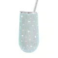 6oz rhinestone stainless steel insulated tumbler with straw, bling light blue egg cup for drinks. - Blue