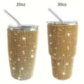 Stainless steel rhinestone tumbler 20oz 30oz vacuum insulated travel mug with straw and lid - 600ml (20oz) / Bright Gold