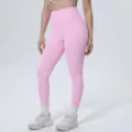 Detail view of pink high-waisted yoga pants, skin-friendly fabric for fitness and running. - S / Bottoms / Cherry Pink (7140)