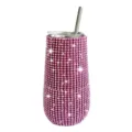 6oz rhinestone U-shaped tumbler, sparkling pink insulated stainless steel cup with straw. - Rose Red