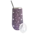 6oz Purple Rhinestone Tumbler U-Shaped Stainless Steel Insulated Cup with Straw and Lid - Purple