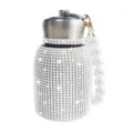 Sparkling Rhinestone Insulated Water Bottle with Pearl Strap Portable Thermos Cup - 300ml (10oz) / Silver (Pearl Decor)