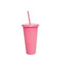 Pink plastic cold cup with lid and straw 24oz reusable tumbler for outdoor party daily drink - Pink