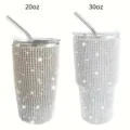 Rhinestone stainless steel insulated tumbler with straw, 20oz and 30oz capacity options. - 600ml (20oz) / Silver