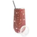 6oz Bling Rhinestone U-Shape Tumbler Stainless Steel Vacuum Insulated Cup with Straw - 170ml (6oz) / Red