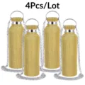 4pcs gold rhinestone stainless steel water bottles with chains, portable 4-piece set. - 350ml / Style with Chain / Four-Piece Set / Bright Gold