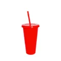 Red Plastic Tumbler 24oz with Lid and Straw Reusable Cold Drink Cup for Outdoor Parties - Red
