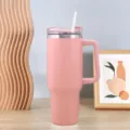 40oz edelstahl becher mit henkel und strohhalm, doppelwandig isolierter thermobecher in rosa - 1200ml (40oz) / Hellrosa