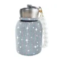 Sparkling rhinestone stainless steel thermos cup with pearl handle portable gift water bottle - 300ml (10oz) / Blue (Pearl Decor)
