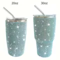 20oz 30oz Rhinestone Stainless Steel Tumbler Vacuum Insulated Cup with Lid & Straw - Blue