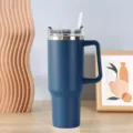 40oz edelstahl becher mit griff und strohhalm, doppelwandig vakuumisoliert reise becher tasse. - 1200ml (40oz) / Marineblau