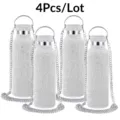 4Pcs Rhinestone Insulated Water Bottle with Chain Bling Stainless Steel Tumbler Set - 350ml / Style with Chain / Four-Piece Set / Silver