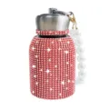 Bling rhinestone stainless steel thermos bottle with elegant pearl strap for daily use. - 300ml (10oz) / Red (Pearl Decor)