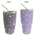 Purple rhinestone tumbler 20oz and 30oz bling stainless steel insulated cup with straw - Purple